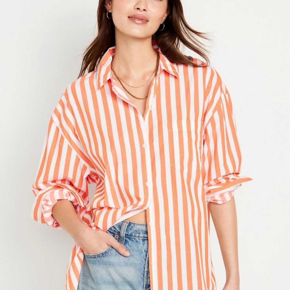 Old Navy Boyfriend Shirt, Orange Stripe